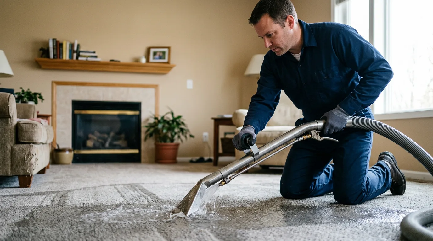 Water damage restoration technician working near Fiskeville, RI